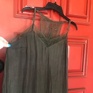 Olive green silky material lace back